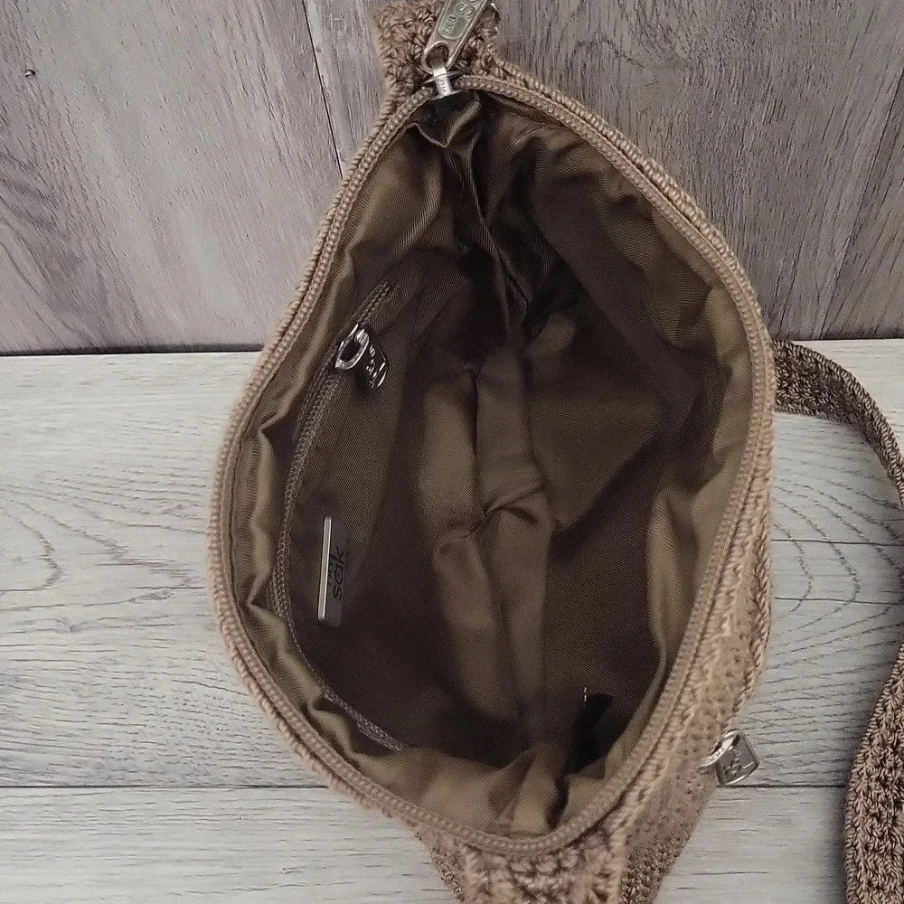 The Sak Taupe Handmade Crocheted Knit Woven Boho Shoulder Bag‎